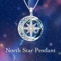 wholesale 925 Sterling Silver Compass & Celestial Elements Pendant Necklace with Blue Crystal and Stars Design-0-3