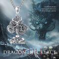 wholesale 925 Sterling Silver Dragon Pendant with Skull and Stone Chain for Men Women Valentines Day Gifts-0-4