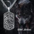 wholesale 925 Sterling Silver Rectangular Celtic Knotwork Wolf & Raven Pendant Chain Necklace-0-2