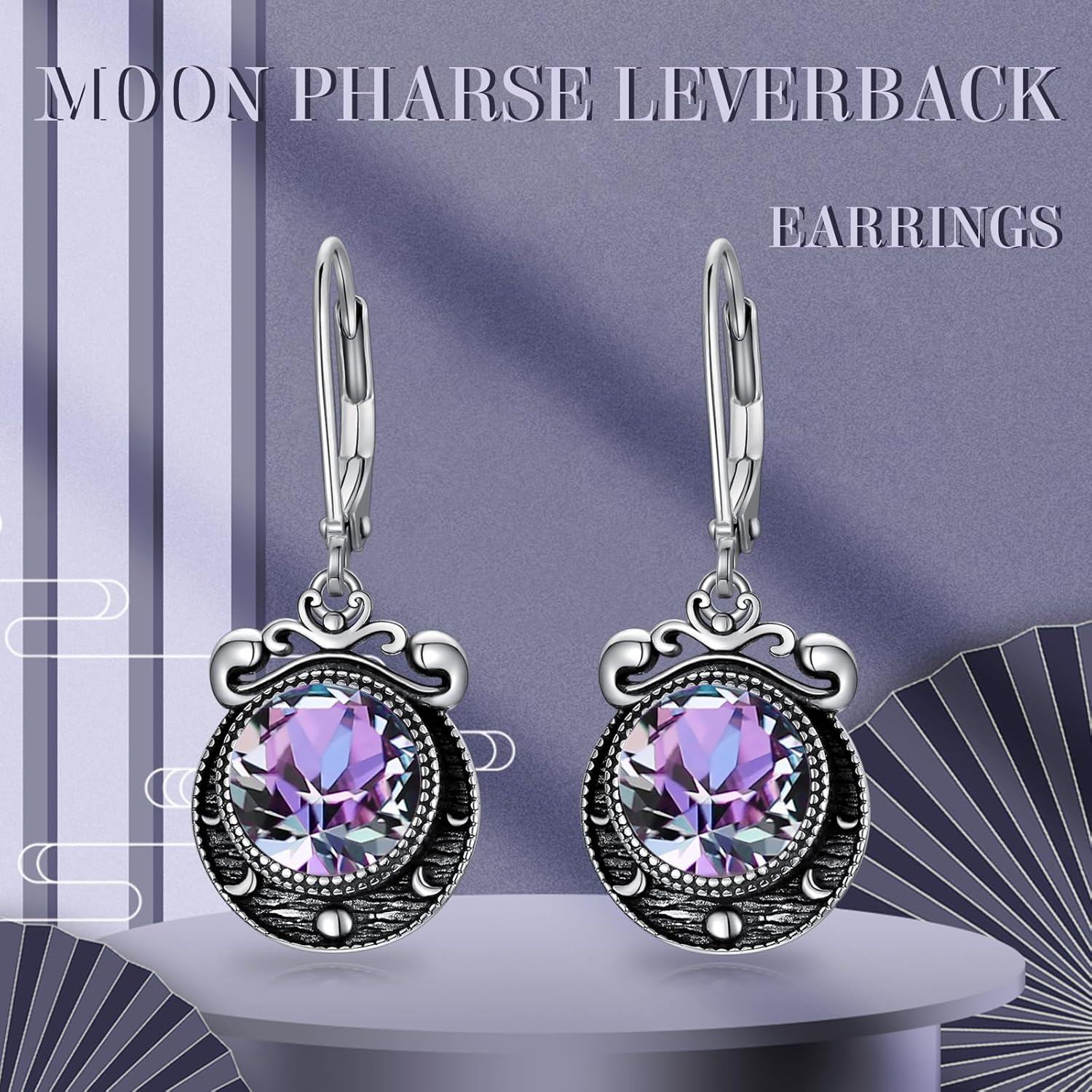 925 Sterling Silver Purple Crystal Drop Dangle Leverback Earrings 3cm Long-0-5
