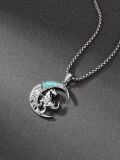 wholesale 925 Sterling Silver T-Rex Dinosaur on Turquoise Crescent Moon Pendant Necklace-0-4