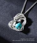 wholesale 925 Sterling Silver Mother Holding Baby Turquoise Stone Heart Pendant Necklace Gift for Mom-0-4