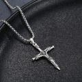 wholesale Silver Plated Copper Oxidized Silver Jesus Crucifix Rope Cross Pendant Necklace-0-1