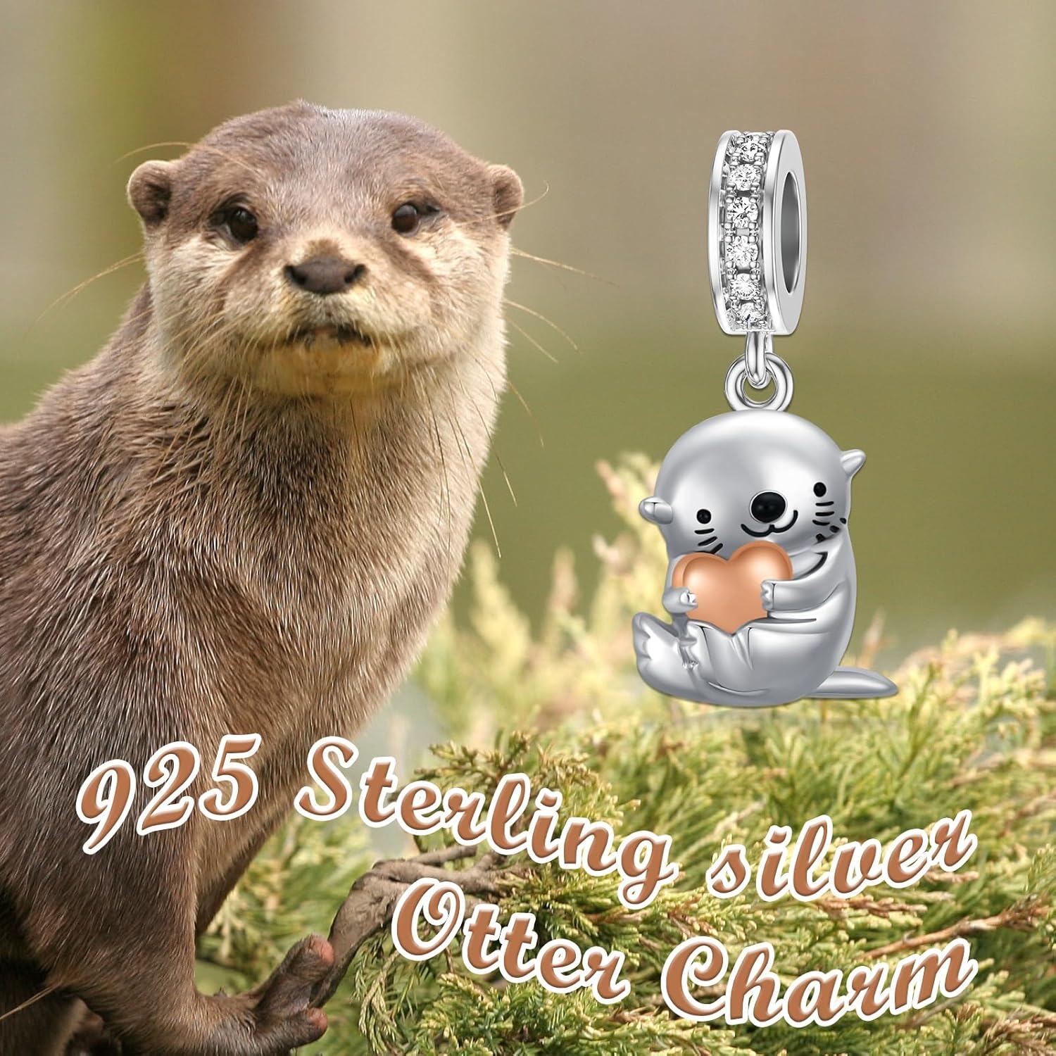 wholesale 925 Sterling Silver Sea Otter Heart Pendant Charm Necklace Bracelet DIY Crafting Supplies Jewelry Making Kit Accessories Gift Box Set 3D Enamel Artwork Handmade Crafted Design Made in USA-0-1