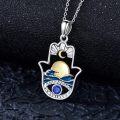wholesale 925 Sterling Silver Blue Sapphire Moon & Sun Hamsa Pendant Necklace for Women Men Protection s-0-4