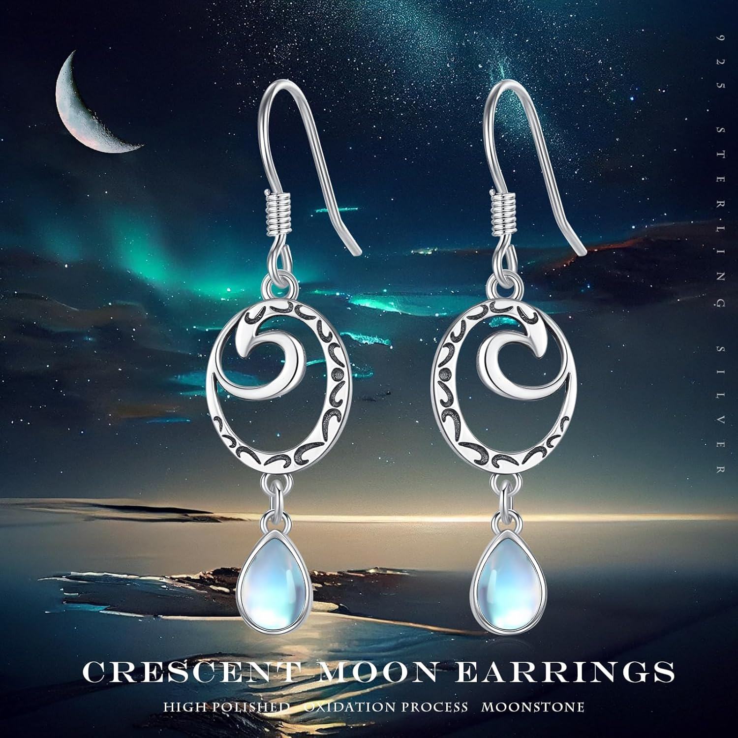 Sterling Silver Moonstone Teardrop Dangle Earrings Gemstone Jewelry Gifts-0-5