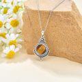 wholesale 925 Sterling Silver Tiger Eye Gemstone Pendant Necklace - Round Shape Bohemian Style  for Her-0-1