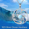 wholesale 925 Sterling Silver Blue Enamel Wave Pendant with Round Gemstones and Chain - Ocean Inspired Jewelry for Women-0-4