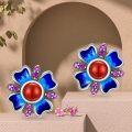 wholesale 925 Sterling Silver Blue Opal Pink Sapphire Red Coral Flower Stud Earrings - Chinese Style  for Women Girls-0-5