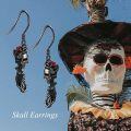wholesale 925 Sterling Silver Gothic Skeleton Skull Red Crystal Drop Earrings-0-3