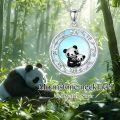 wholesale 925 Sterling Silver Round Moonstone Mother and Baby Panda Pendant Necklace-0-1