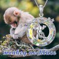 wholesale 925 Sterling Silver Monkey Pendant Necklace with Rainbow Crystal Gemstone and Branch Design - Gifts for Women & Girls-0-2