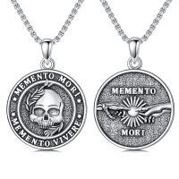 wholesale 925 Sterling Silver Memento Mori Skull Pendant Necklace with 24 Chain-Memento Mori-1