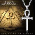 wholesale 925 Sterling Silver Ankh Pendant Necklaces for Men with 24+2mm Rolo Chain - Egyptian Cross Charm s-0-5