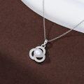 wholesale 925 Sterling Silver Round Freshwater Pearl Cubic Zirconia Circle Pendant Necklace for Women-0-2