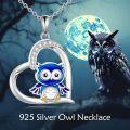 wholesale 925 Sterling Silver Owl Heart Pendant Necklace Blue Enamel s for Women-0-4