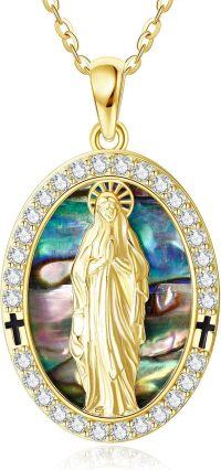 wholesale 925 Sterling Silver Abalone Shell Virgin Mary/Serenity Prayer Hands Armor of God Pendant Necklace Religious Jewelry Mothers Gifts for Women Men-Virgin Mary