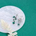 wholesale 925 Sterling Silver Green Crystal Heart & Floral Dangle Earrings for Women-0-1