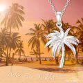 wholesale 14K White Gold Plated 925 Sterling Silver & F-G SI1-SI2 Natural Diamond 0.08ct Palm Tree Pendant Necklace 18+2 Chain-0-1