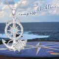 wholesale 925 Sterling Silver Anchor & Compass Pendant Necklace with Blue Crystal Stone - Nautical  for Women-0-4