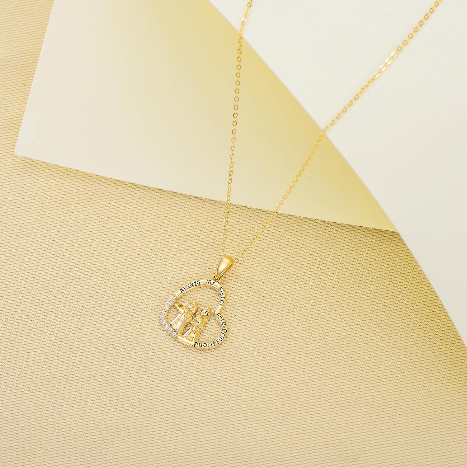 wholesale 14K Gold Heart Pendant Necklace with Sisters and Sunflower Charm for Mom or Daughter - Mothers Day s-0-5