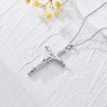 wholesale 925 Sterling Silver Crystal Cross Necklace with Jesus Christ Crucifix Pendant - Religious Jewelry (24 Chain)-0-5
