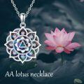 wholesale 925 Sterling Silver Lotus Flower Opal Pendant Necklaces - Soberity s for Women's Christmas Presents-0-4