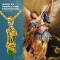 wholesale Gold 925 Sterling Silver Green Agate Saint Michael Angel Protect Us Charm Necklace Catholic Jewelry-0-2