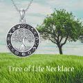wholesale 925 Sterling Silver Round Tree of Life Pendant Necklace with Symbols and Chain for Women-0-1