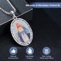 wholesale Sterling Silver & Rhodium Virgin of Guadalupe Pendant Necklace , 27x20mm Oval Catholic Medal, Religious Gift-0-3