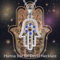 wholesale 925 Sterling Silver Hamsa Hand with Blue Sapphire and Cubic Zirconia Pendant Necklace for Women & Men-0-1