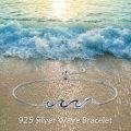 wholesale 925 Sterling Silver Green Stone Wave Adjustable Bracelet for Women - Ocean Inspired Beach Gift Idea-0-16