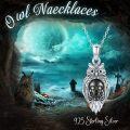 wholesale 925 Sterling Silver Blackened CZ Eyes Owl Skull Pendant Necklace 43cm Chain-0-1
