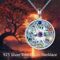 wholesale 925 Sterling Silver Rainbow Abalone Shell Chakra Tree of Life Pendant Necklace for Women-0-1