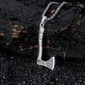 wholesale 925 Sterling Silver Axe Pendant Necklace  for Men - Norse Viking Jewelry with Rune Design and Chain 46cm Length-0-3