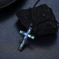 wholesale Black 925 Sterling Silver Abalone Shell Inlay Cross Pendant Necklace for Men & Women-0-1