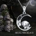 wholesale 925 Sterling Silver Crescent Moon Skull Pendant Necklace-0-5