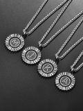 wholesale 925 Sterling Silver Round CZ Initial Pendant Necklaces for Men & Women-0-2