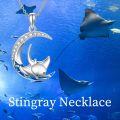 wholesale 925 Sterling Silver Moon & Stingray Pendant Necklace with Blue Enamel and Cubic Zirconia for Women's Ocean Jewelry-0-4