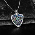 wholesale 925 Sterling Silver Legend of Zelda Triforce Shield Pendant Necklace with Abalone Shell Inlay-0-3