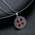 wholesale 925 Sterling Silver Red Cross Round Pendant Necklace  with Chain for Protection Gifts-0-2