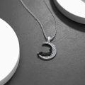 wholesale 925 Sterling Silver Crescent Moon with Black Cat and Cubic Zirconias Pendant Necklace for Women-0-2