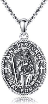 wholesale 925 Sterling Silver St. Peregrine Medal Necklace for Men Women Protection Catholic Faith Prayer s 47cm Chain Length-St Peregrine