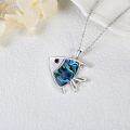 wholesale 925 Sterling Silver Fish Shaped Abalone Shell Pendant Necklace with Black CZ Eye-0-3