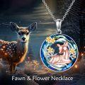 wholesale 925 Sterling Silver Deer with Flowers and Crystals Circle Pendant Necklace for Women Girls-0-5