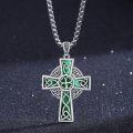 wholesale 925 Sterling Silver Green Malachite Celtic Knot Cross Pendant Necklace  Norse Viking Jewelry for Men Women-0-2