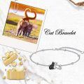 wholesale 925 Sterling Silver Black White Kissing Cat Couple Adjustable Chain Bracelet-0-5