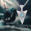 wholesale 925 Sterling Silver Thor's Hammer Pendant With Blue Stone And Runes-0-5