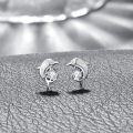 wholesale 925 Sterling Silver White Fire Opal Dolphin Stud Earrings for Women Girls Gifts Hypoallergenic Jewelry 4g-0-2
