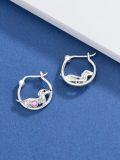 wholesale Sterling Silver Pink Tourmaline Dachshund Dog Birthstone Hoop Earrings for Women, October Birthstone Jewelry Gift, 16.4mm Wiener Dog Studs-0-4